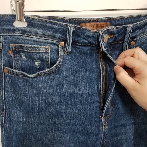 Judy Blue Jeans 11/30 High Waist Tummy Control Slim Fit Distressed JB88776 DK - Picture 4 of 9